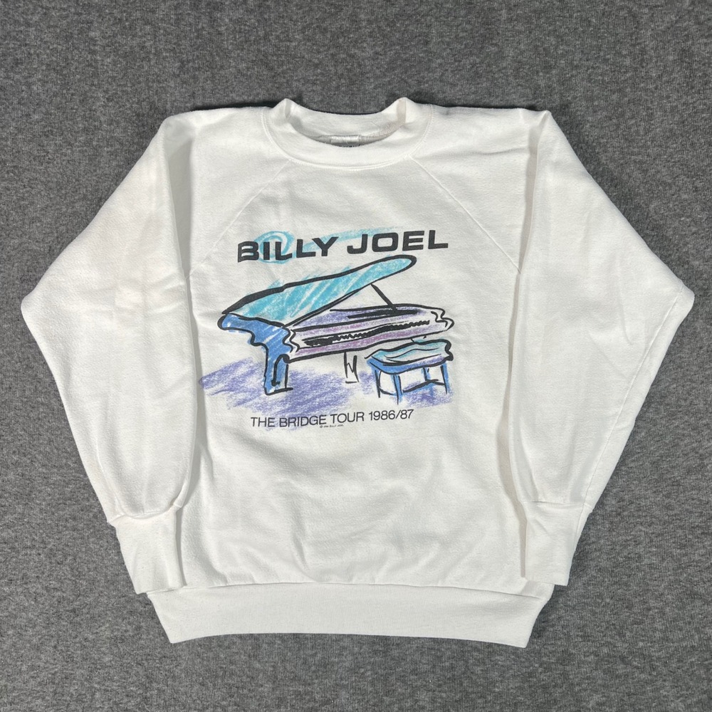 Vintage 80s Billy Joel The Bridge Tour 1986 1987 Sweatshirt White Signal Large